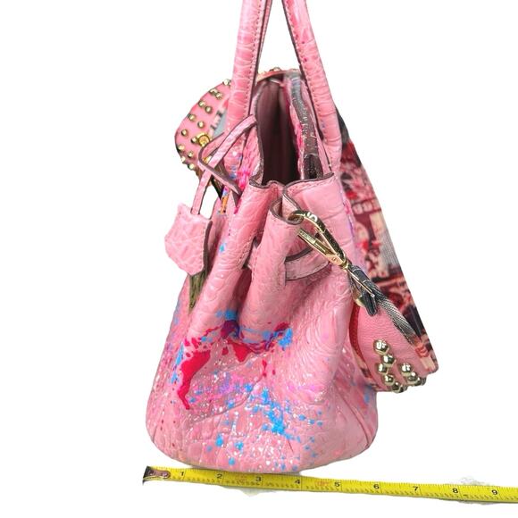 Gorgeous Anca Barbu Hand Painted “Hermes Paris” Pink Splatter Bag 11X6X6 - Picture 11 of 12